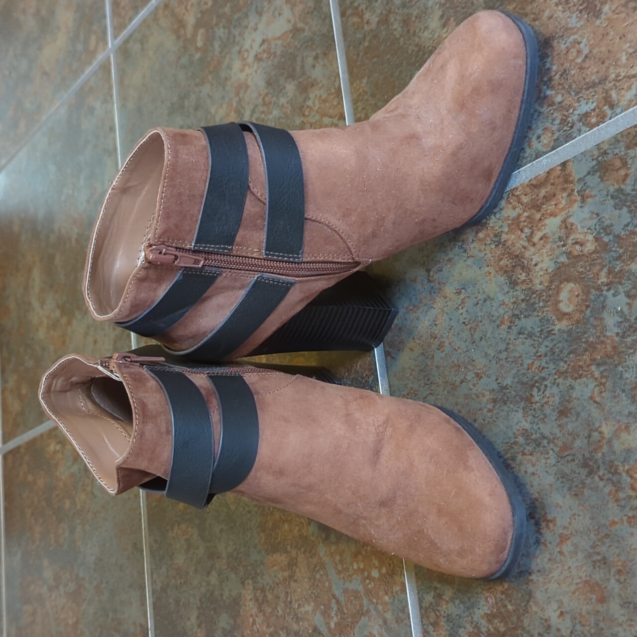 Express Two-Tone Faux Suede And Leather Ankle Boots